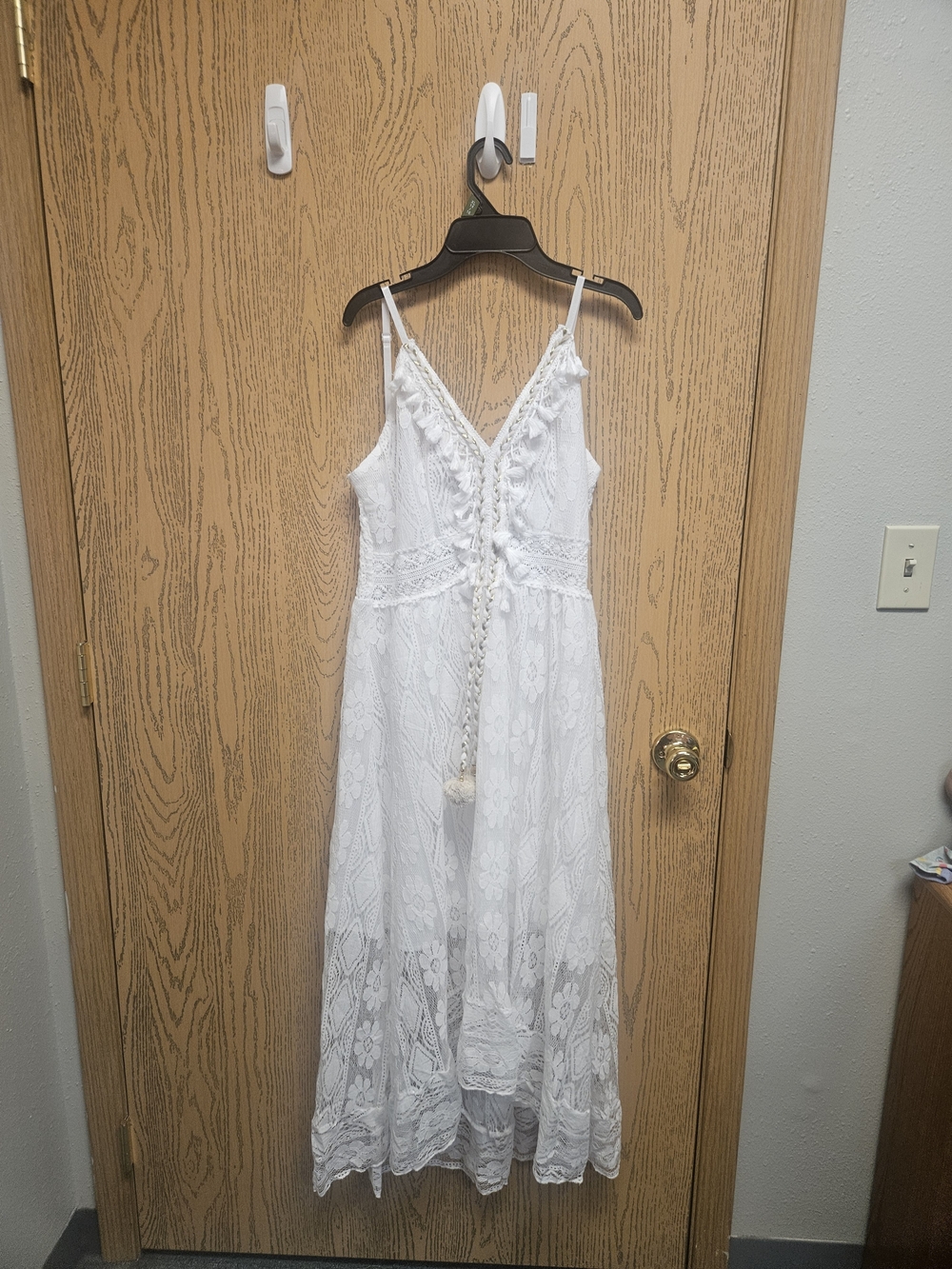 White Lace Maxi Dress with Tassel Tie